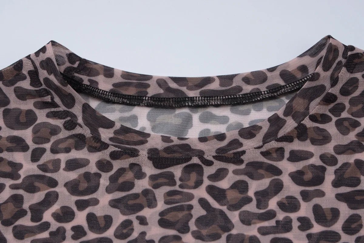 Two - Piece Set Leopard Print Sheer Mesh Top And Sequin Shorts Y2K Style - SN Wigs & More