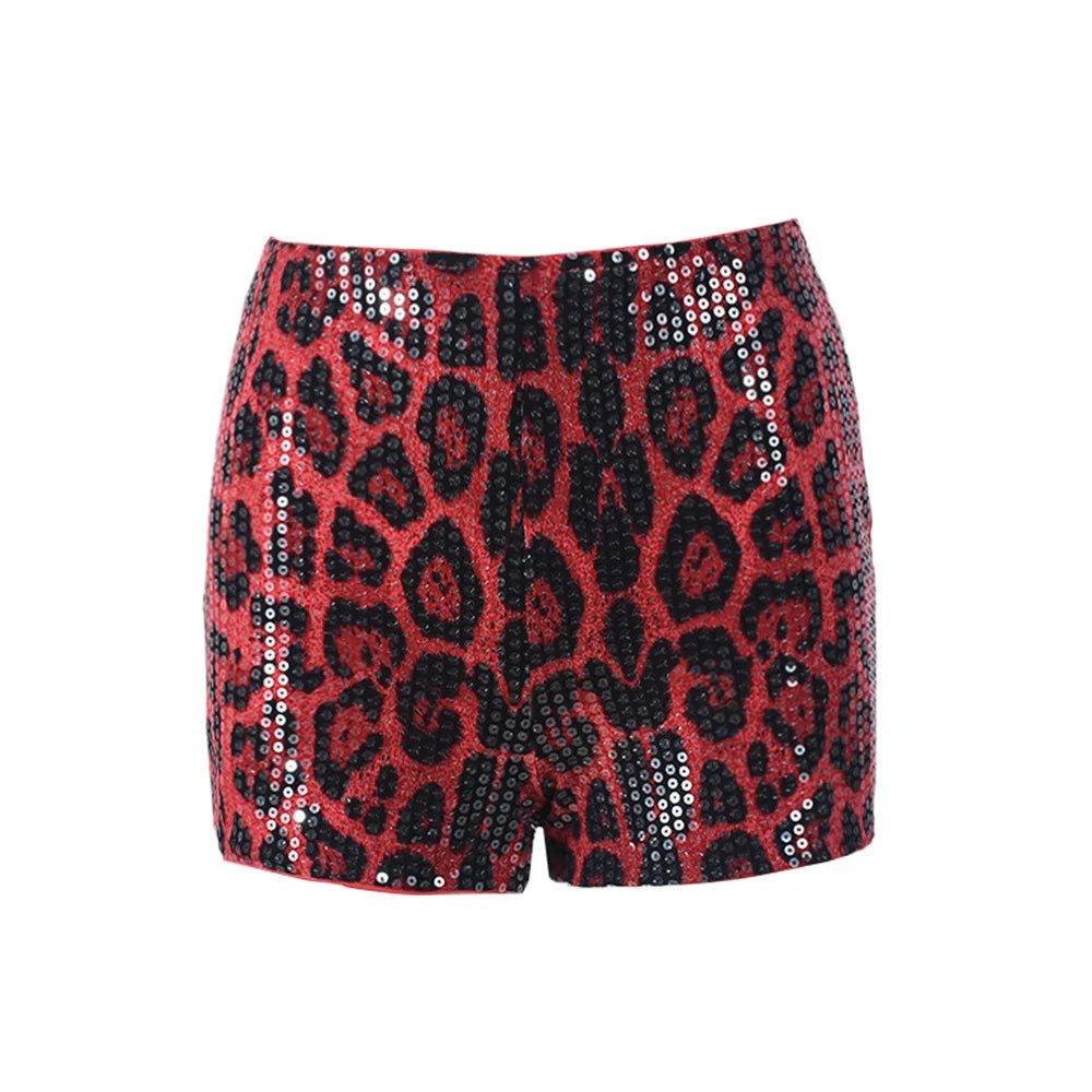 Two - Piece Set Leopard Print Sheer Mesh Top And Sequin Shorts Y2K Style - SN Wigs & More