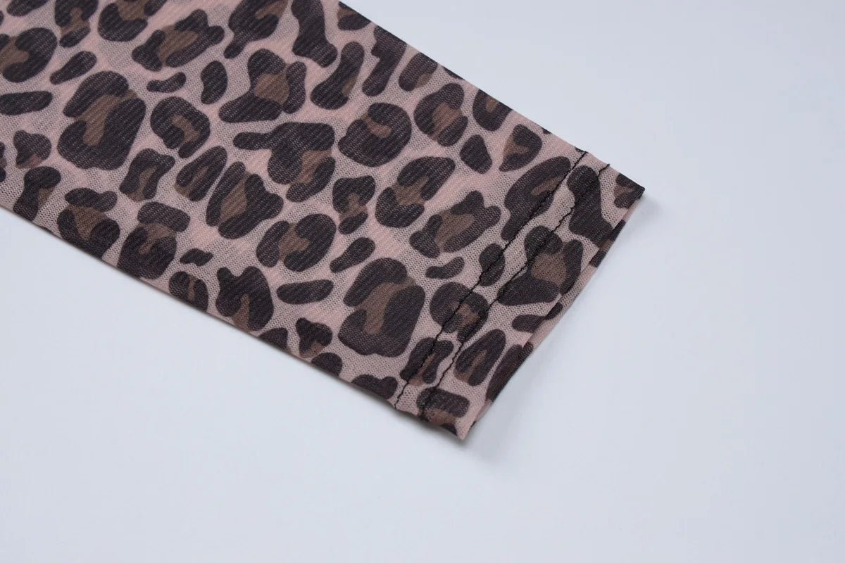Two - Piece Set Leopard Print Sheer Mesh Top And Sequin Shorts Y2K Style - SN Wigs & More