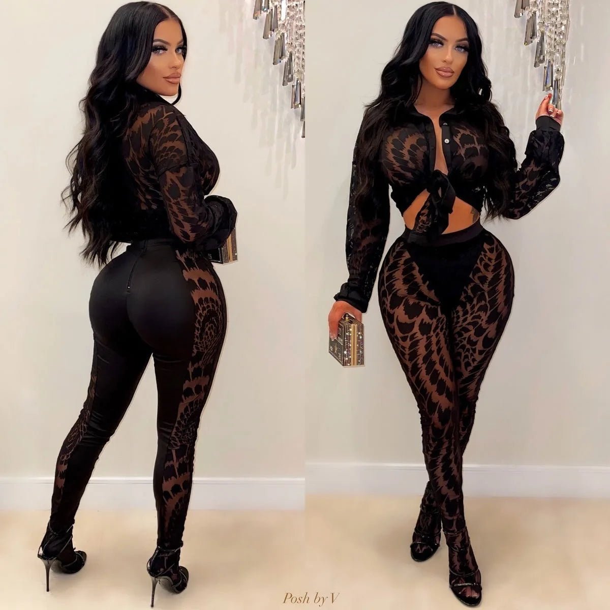 Two Piece Set Mesh See - Through Crop Top And Pants Streetwear - SN Wigs & More