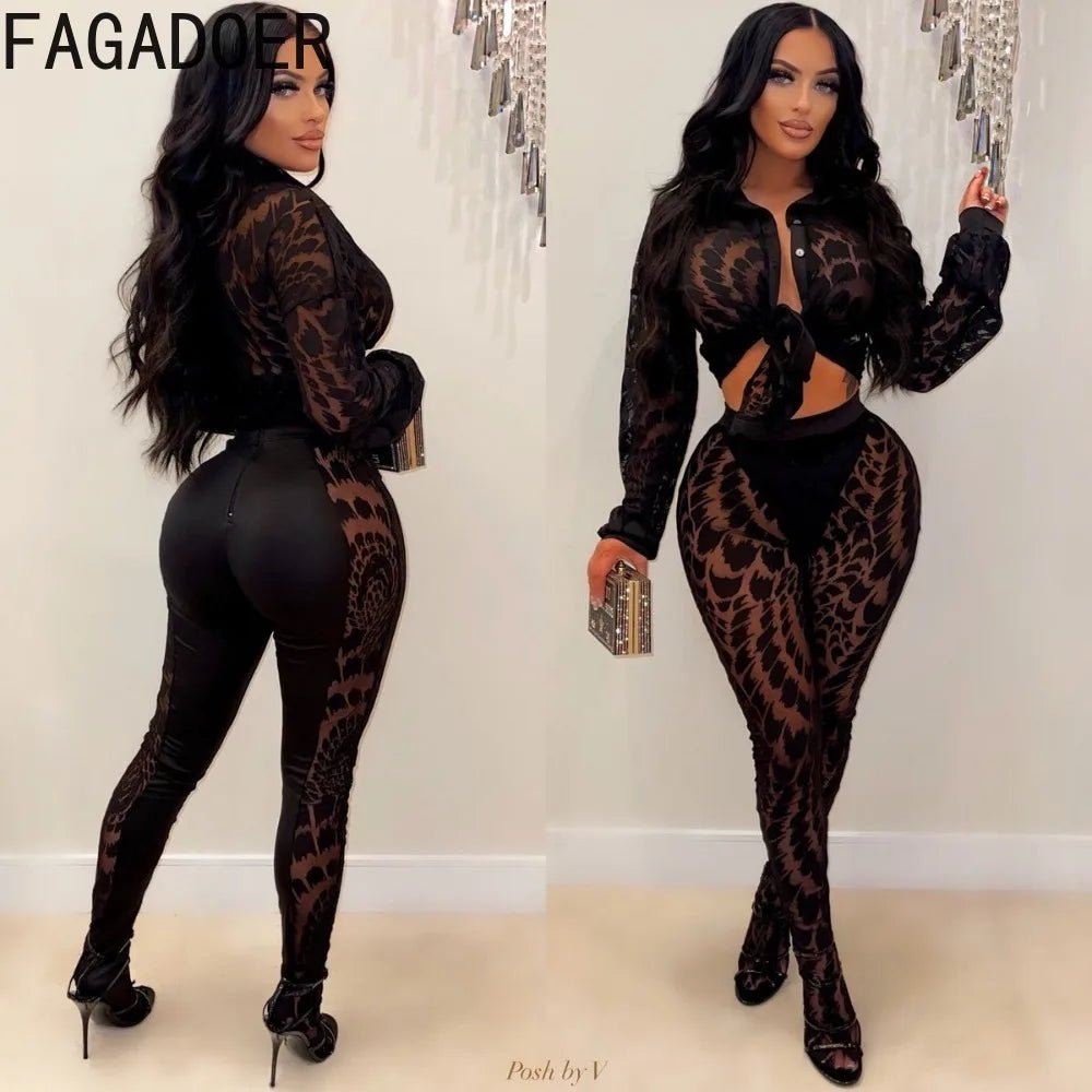 Two Piece Set Mesh See - Through Crop Top And Pants Streetwear - SN Wigs & More