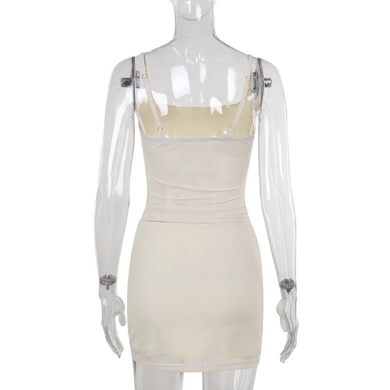 Two Piece Set Rhinestone Mesh Top And Mini Skirt Crystal Detailing Sexy Trendy Summer Style - SN Wigs & More