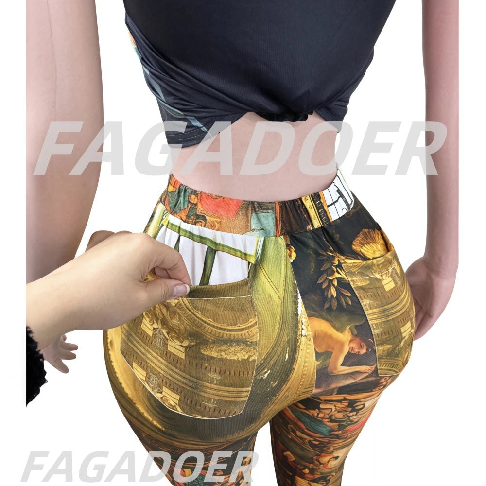 Two Piece Set Vivid Oil Painting Print Sleeveless Crop Top And Wide Leg Pants Streetwear Style - SN Wigs & More
