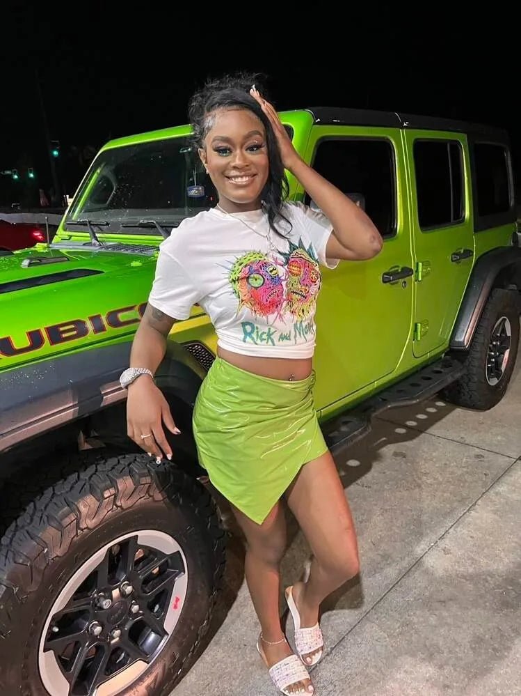 Two - Piece Set With Printed Pattern Round - Neck Tee And Mini Skirt - Y2K Streetwear Style - SN Wigs & More