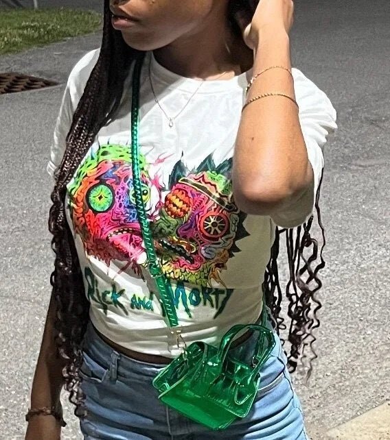 Two - Piece Set With Printed Pattern Round - Neck Tee And Mini Skirt - Y2K Streetwear Style - SN Wigs & More
