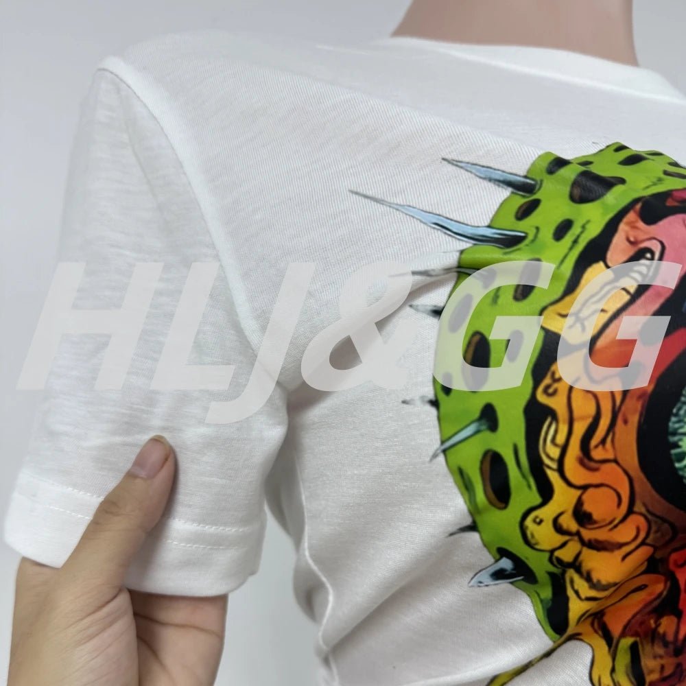 Two - Piece Set With Printed Pattern Round - Neck Tee And Mini Skirt - Y2K Streetwear Style - SN Wigs & More