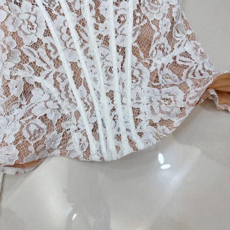 Two - Piece Strapless Lace Vest Top And Long Pants See - Through Set + Elegant Style - SN Wigs & More