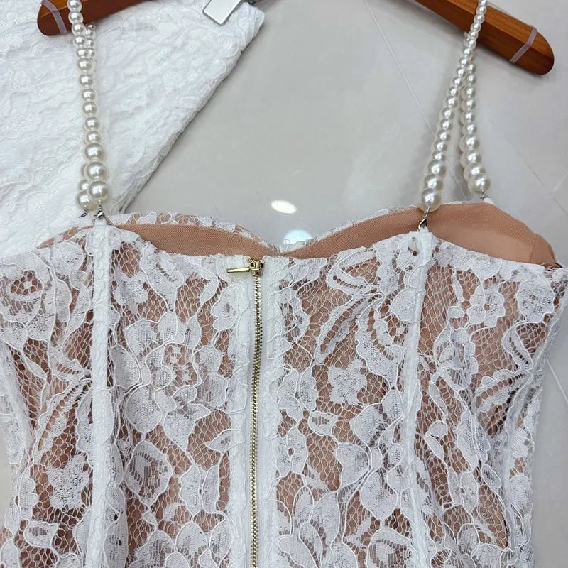 Two - Piece Strapless Lace Vest Top And Long Pants See - Through Set + Elegant Style - SN Wigs & More