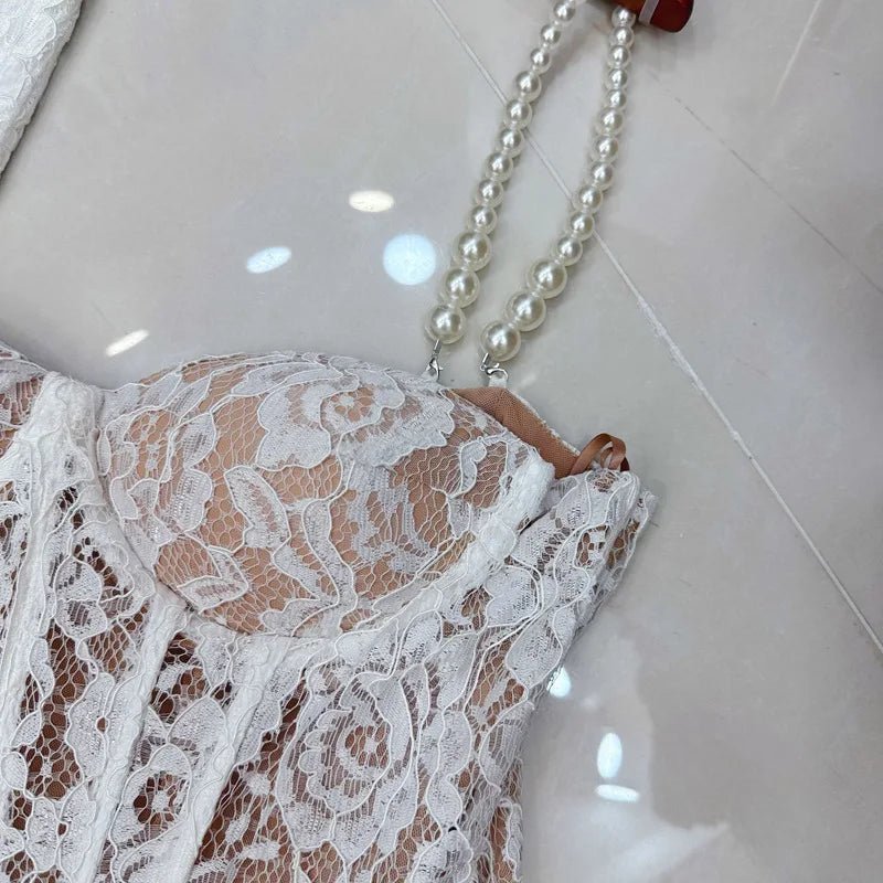 Two - Piece Strapless Lace Vest Top And Long Pants See - Through Set + Elegant Style - SN Wigs & More