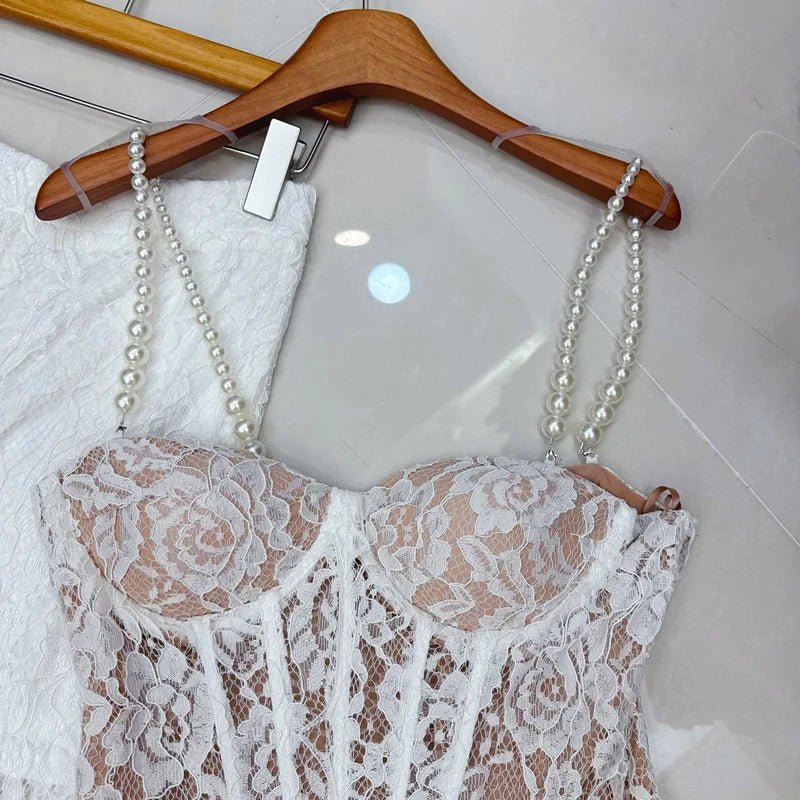 Two - Piece Strapless Lace Vest Top And Long Pants See - Through Set + Elegant Style - SN Wigs & More