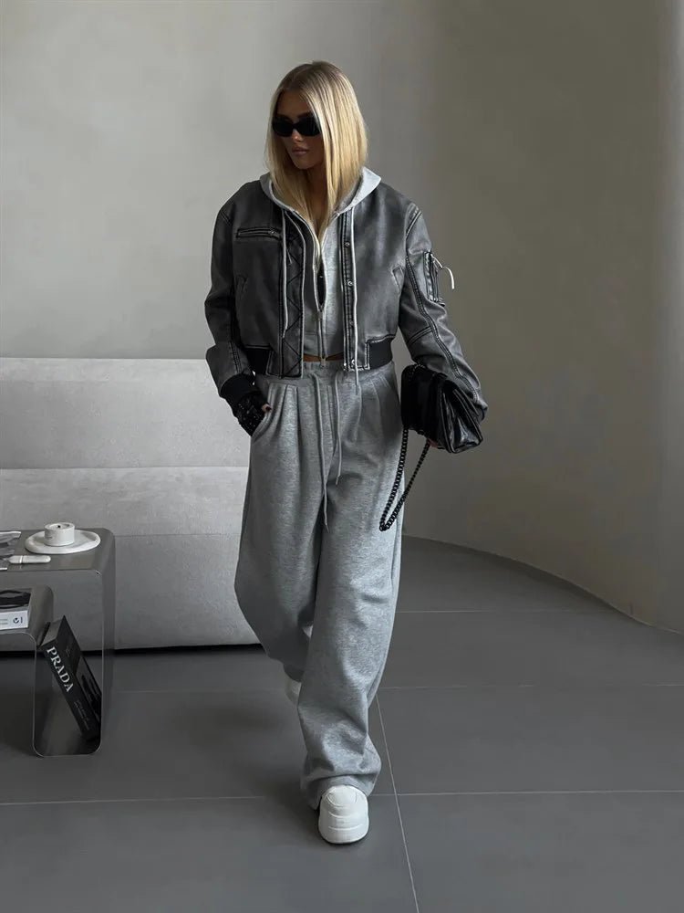 Two - Piece Tracksuit With Hooded Zipper Sweatshirt And High Waist Pants - Casual Sport Style - SN Wigs & More