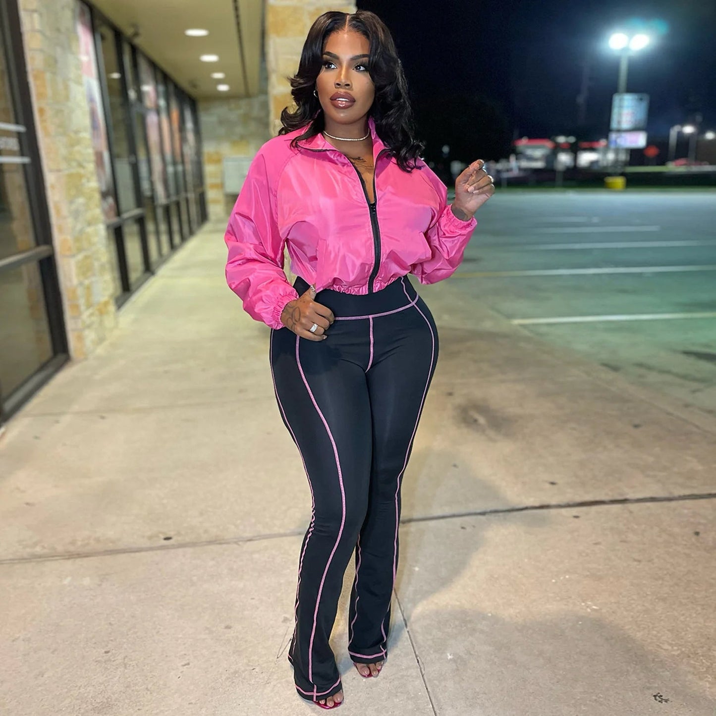 Two - Piece Tracksuit With Zip Jacket And Patchwork Pants – Casual Sporty - SN Wigs & More