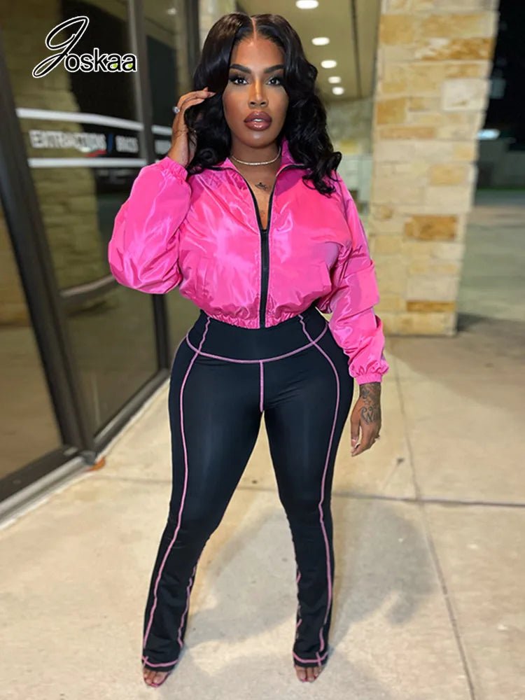 Two - Piece Tracksuit With Zip Jacket And Patchwork Pants – Casual Sporty - SN Wigs & More