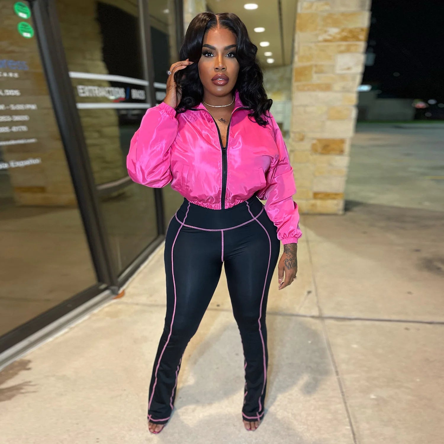 Two - Piece Tracksuit With Zip Jacket And Patchwork Pants – Casual Sporty - SN Wigs & More
