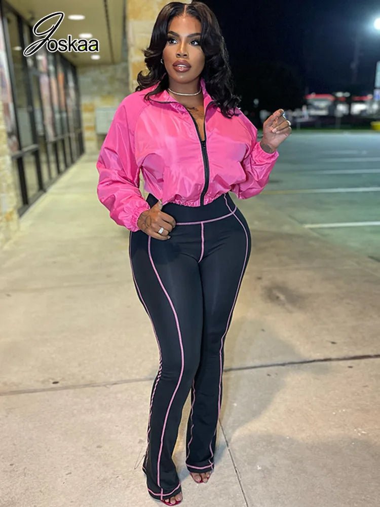 Two - Piece Tracksuit With Zip Jacket And Patchwork Pants – Casual Sporty - SN Wigs & More
