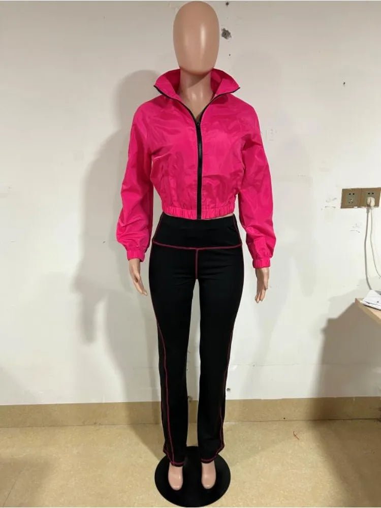 Two - Piece Tracksuit With Zip Jacket And Patchwork Pants – Casual Sporty - SN Wigs & More