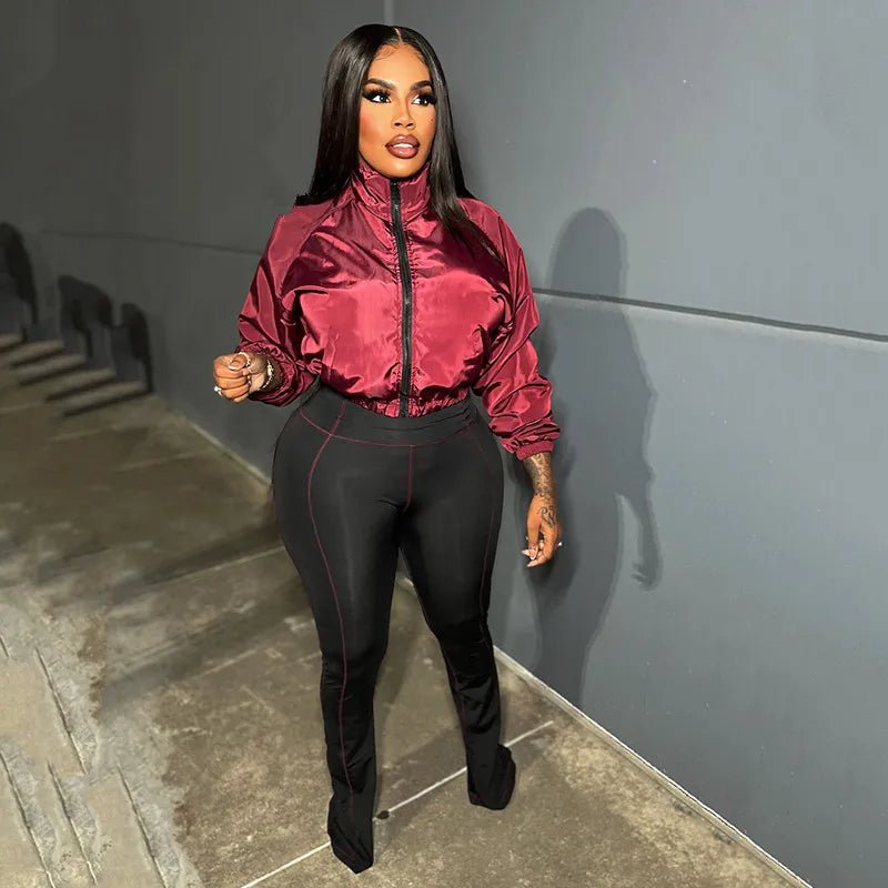 Two - Piece Tracksuit With Zip Jacket And Patchwork Pants – Casual Sporty - SN Wigs & More