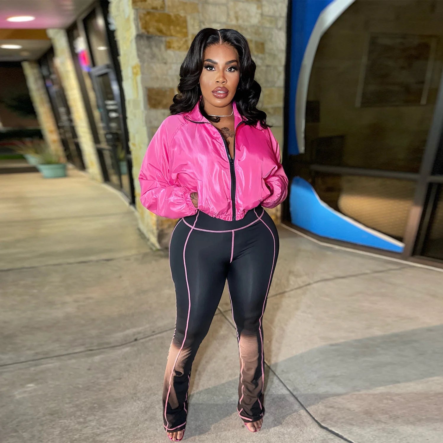 Two - Piece Tracksuit With Zip Jacket And Patchwork Pants – Casual Sporty - SN Wigs & More