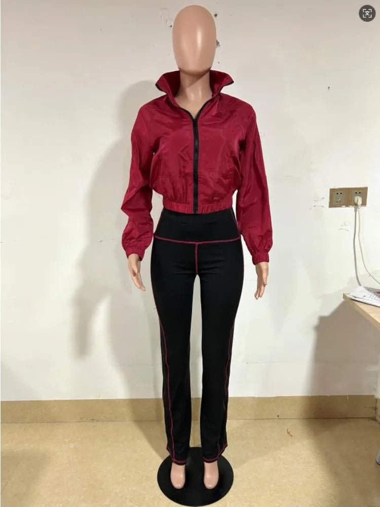 Two - Piece Tracksuit With Zip Jacket And Patchwork Pants – Casual Sporty - SN Wigs & More