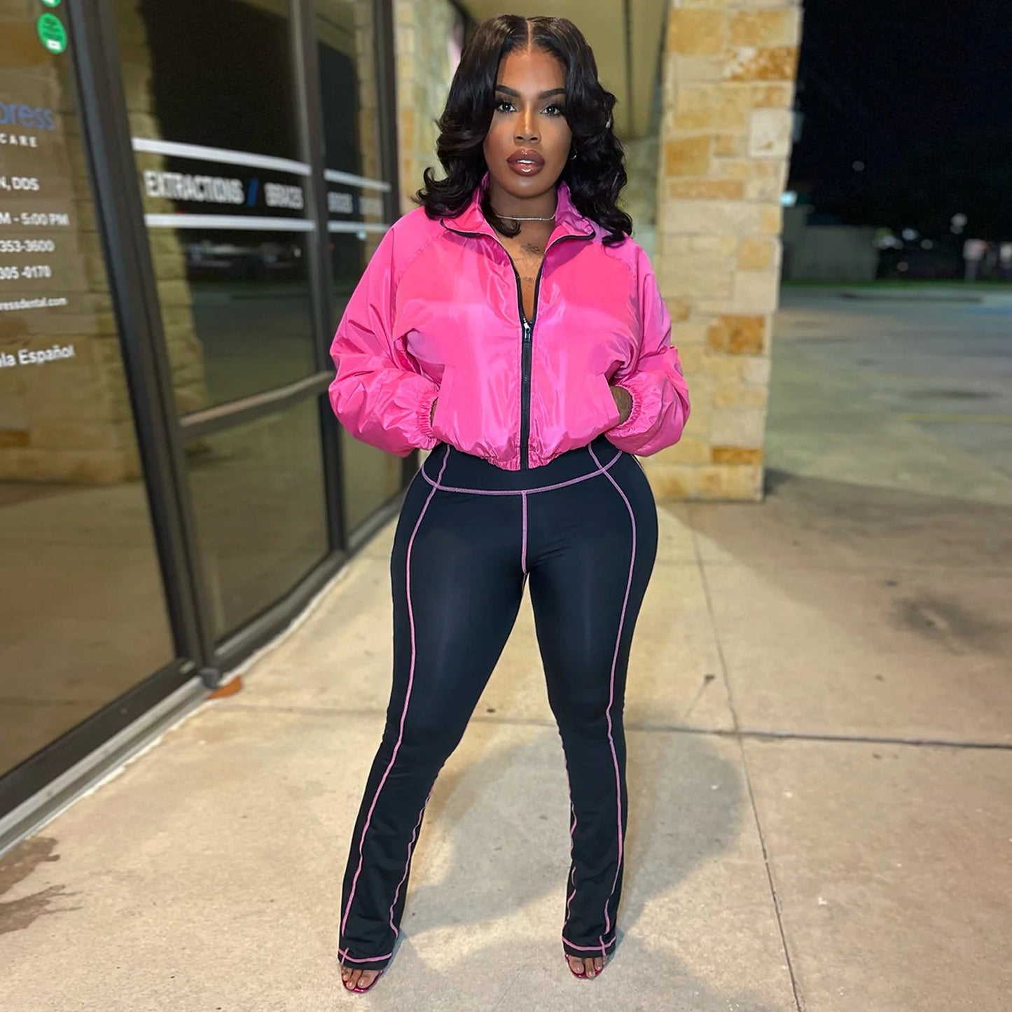 Two - Piece Tracksuit With Zip Jacket And Patchwork Pants – Casual Sporty - SN Wigs & More