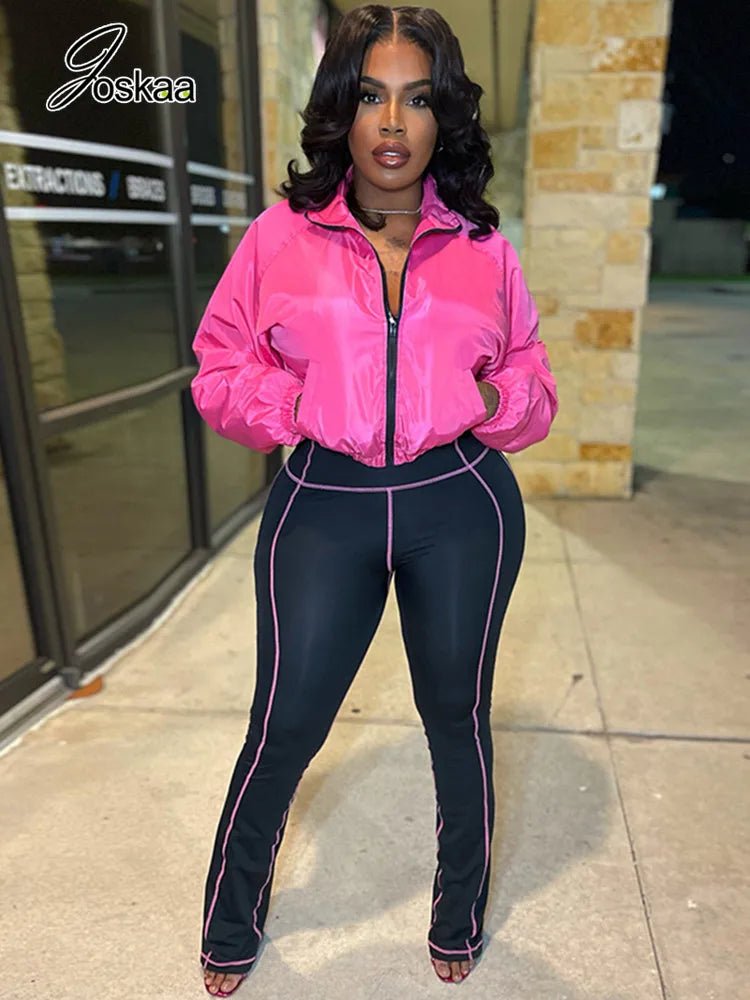 Two - Piece Tracksuit With Zip Jacket And Patchwork Pants – Casual Sporty - SN Wigs & More