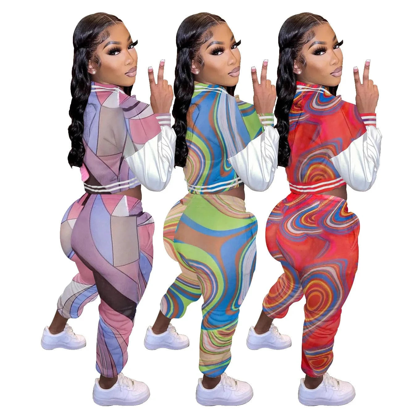 Two-piece trousers suit jogging sportswear women's baseball sports suit Button leather sleeve stretch suit with thin velvet