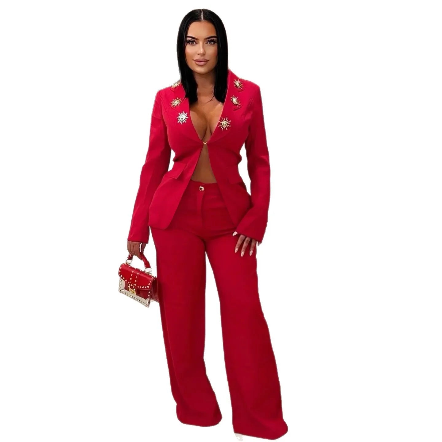 Two - Piece Women's Long Pant Set + Turn - Down Collar Top With Single Button + Casual Summer Style - SN Wigs & More