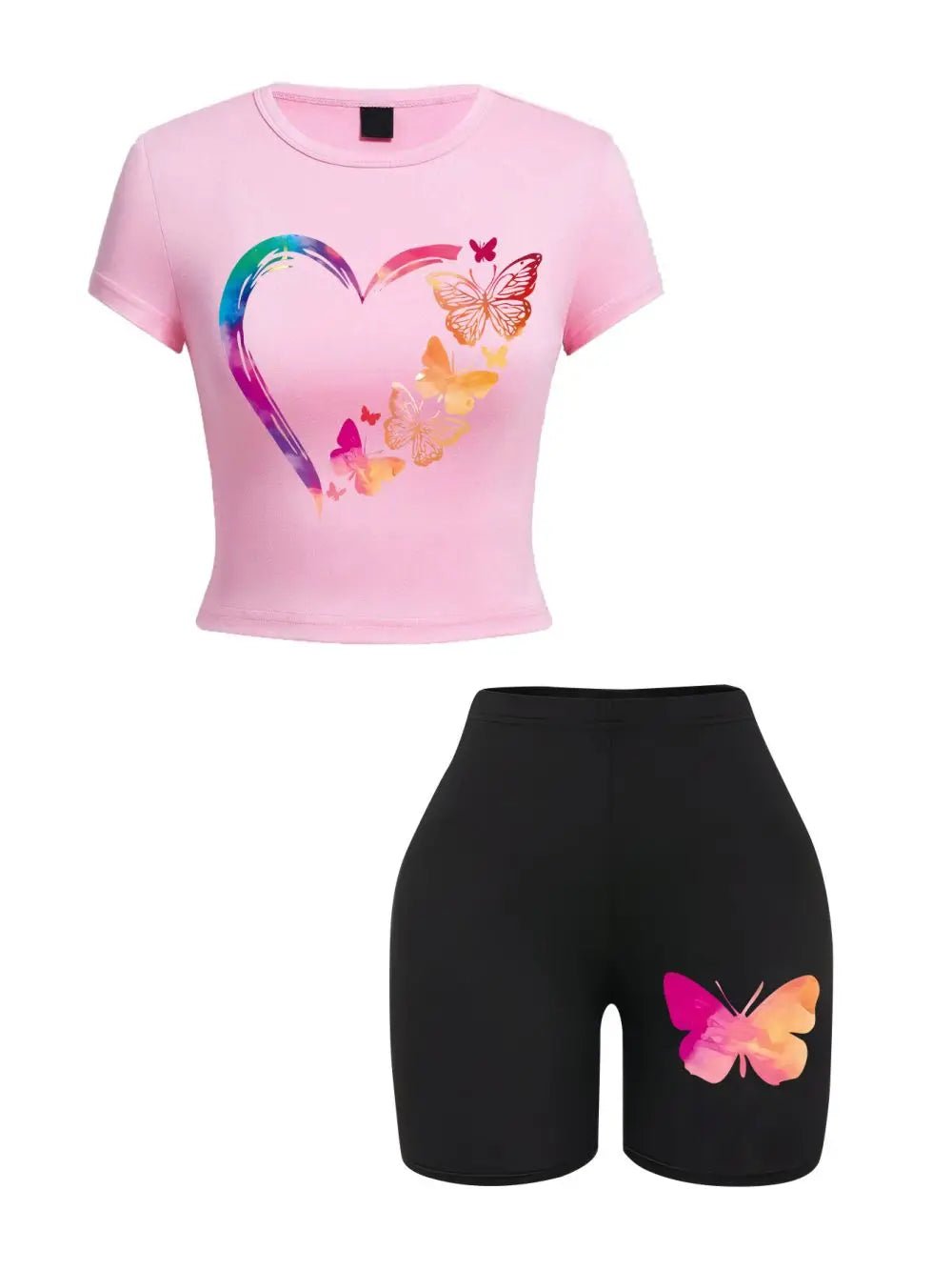 Two - Piece Women's T-Shirt And Shorts Set + Butterfly Print + Slim - Fit Casual Style - SN Wigs & More
