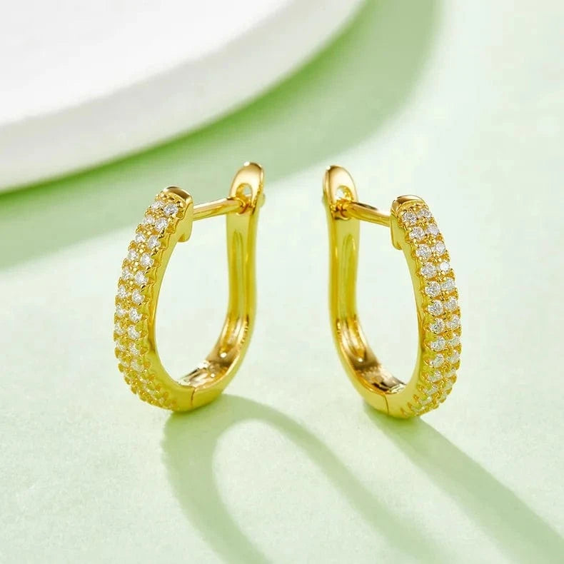 Two rows moissanite stones ear stud diamond huggie earrings 925 silver white/rose/yellow gold plated moissanite earrings jewelry