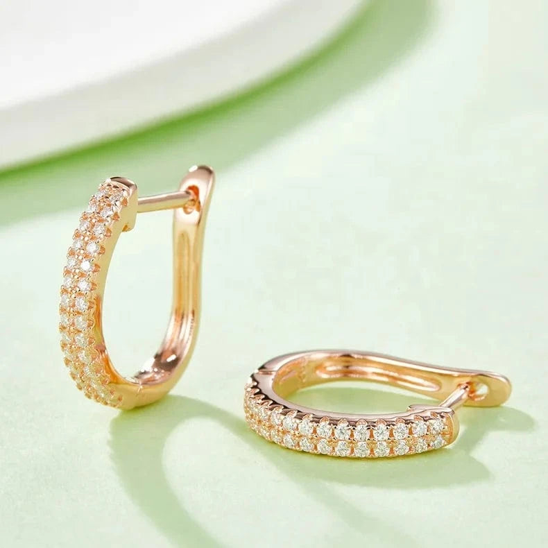 Two rows moissanite stones ear stud diamond huggie earrings 925 silver white/rose/yellow gold plated moissanite earrings jewelry