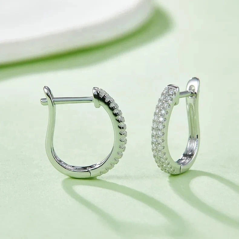 Two rows moissanite stones ear stud diamond huggie earrings 925 silver white/rose/yellow gold plated moissanite earrings jewelry