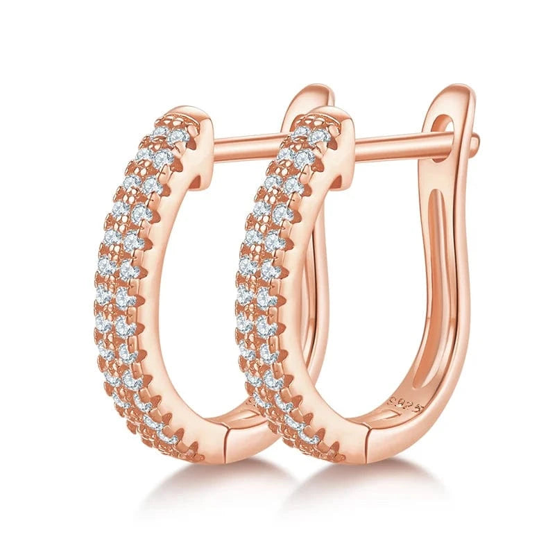 Two rows moissanite stones ear stud diamond huggie earrings 925 silver white/rose/yellow gold plated moissanite earrings jewelry