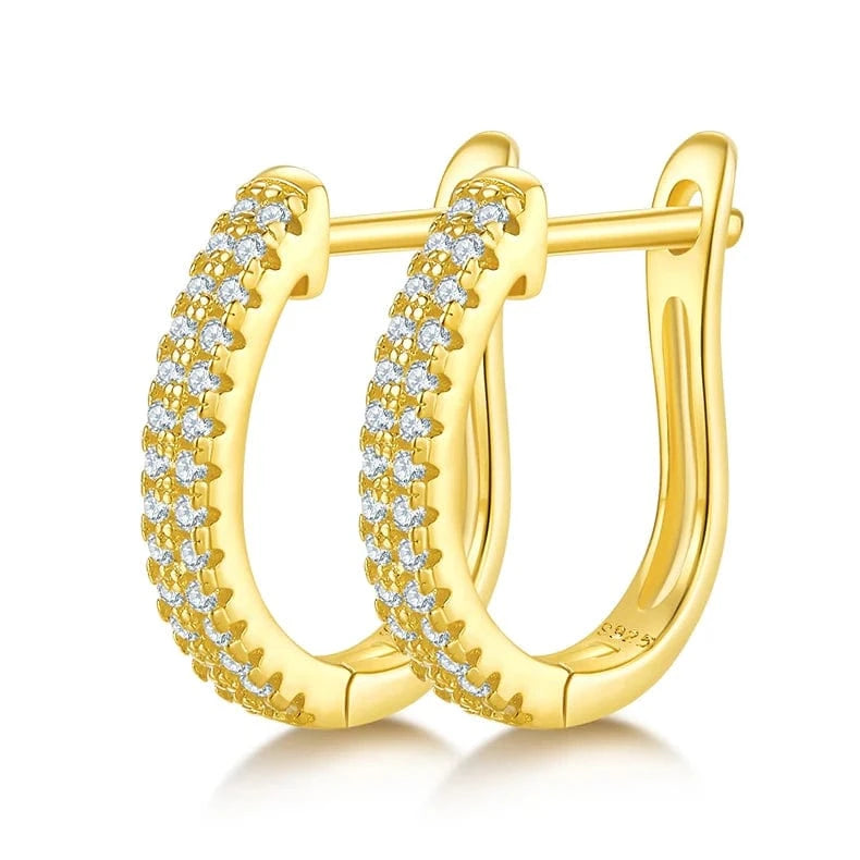Two rows moissanite stones ear stud diamond huggie earrings 925 silver white/rose/yellow gold plated moissanite earrings jewelry
