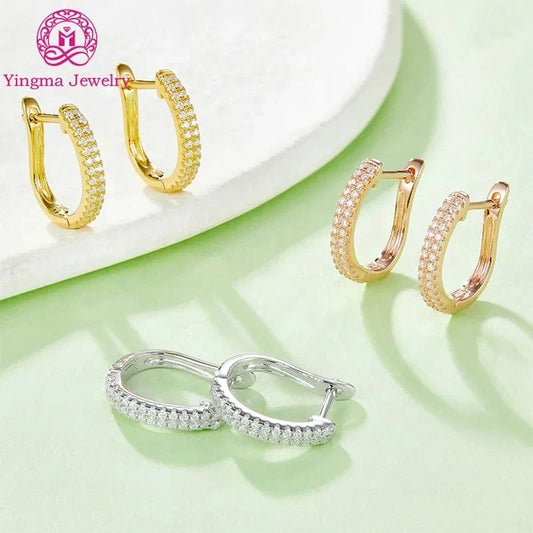 Two rows moissanite stones ear stud diamond huggie earrings 925 silver white/rose/yellow gold plated moissanite earrings jewelry