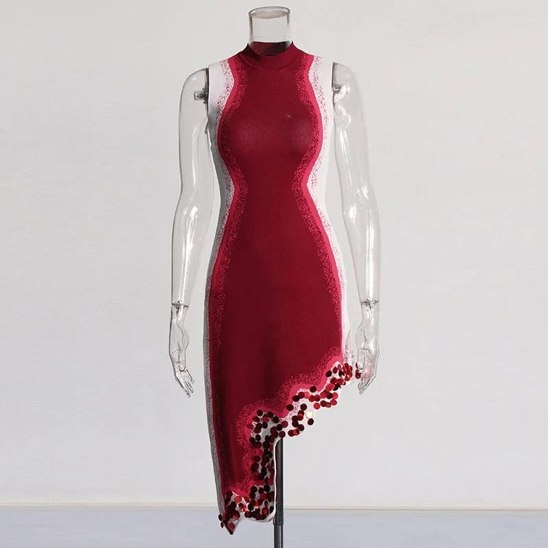 TWOTWINSTYLE High Quality Sexy Ladies Print Knitted Sleeveless Mini Dresses For Women