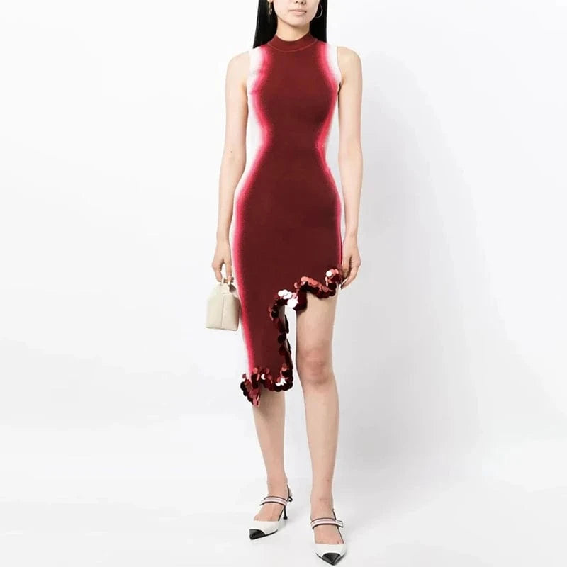 TWOTWINSTYLE High Quality Sexy Ladies Print Knitted Sleeveless Mini Dresses For Women