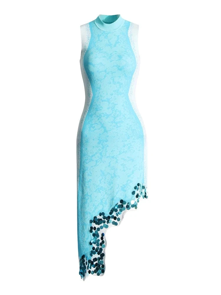 TWOTWINSTYLE High Quality Sexy Ladies Print Knitted Sleeveless Mini Dresses For Women