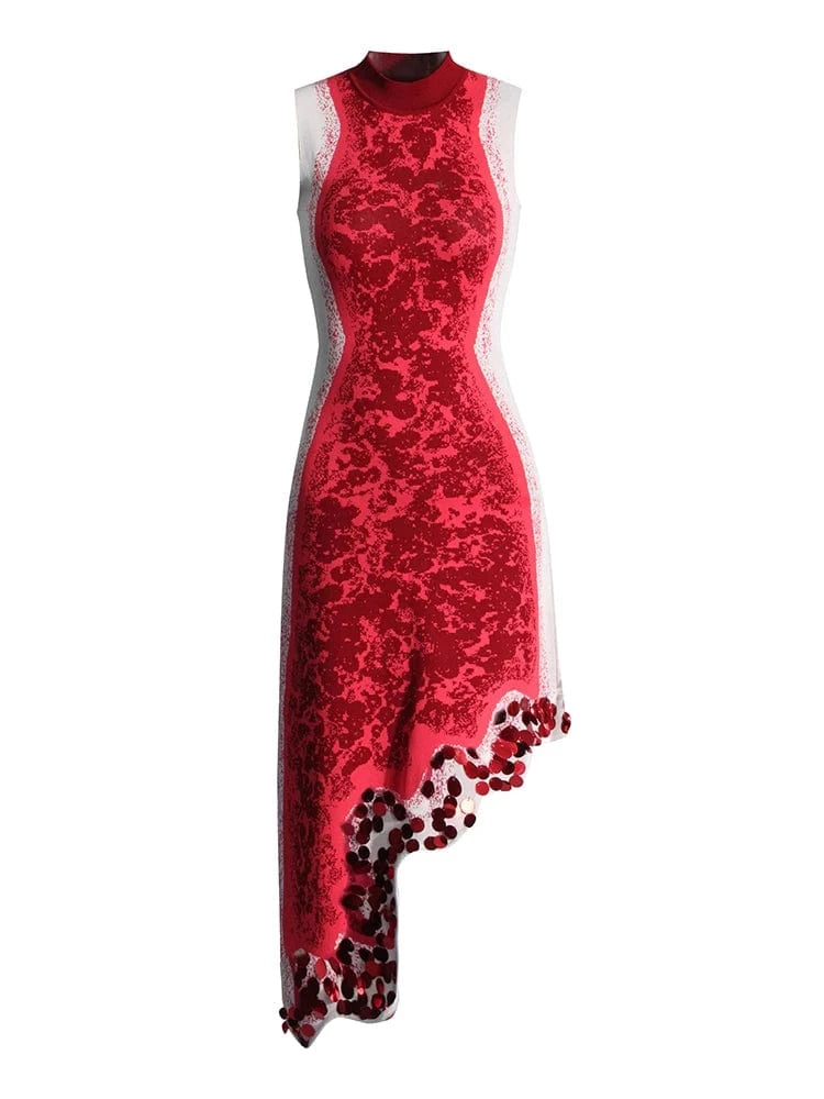 TWOTWINSTYLE High Quality Sexy Ladies Print Knitted Sleeveless Mini Dresses For Women