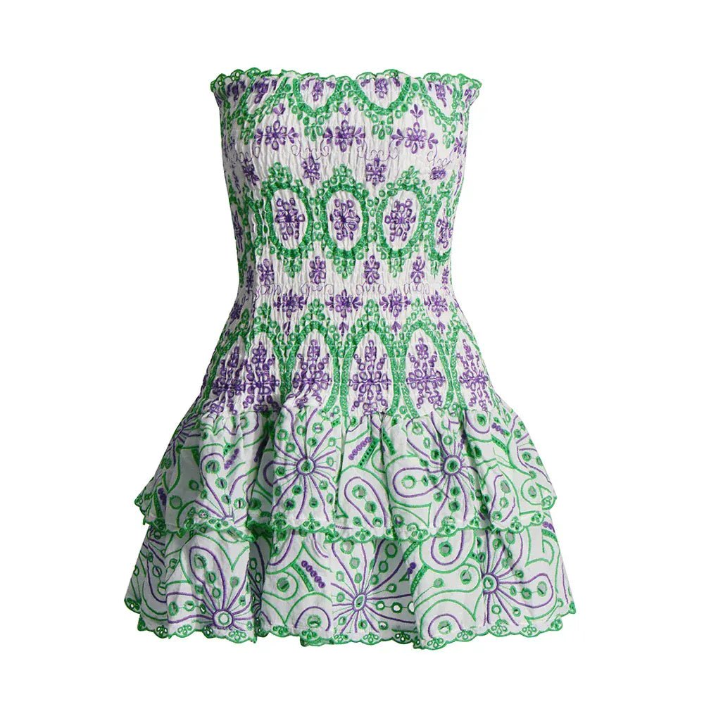 TWOTWINSTYLE Hit Color Dresses For Women Strapless Sleeveless High Waist Slimming Sexy Mini Folds Dress Female Fashion Clothing - SN Wigs & More