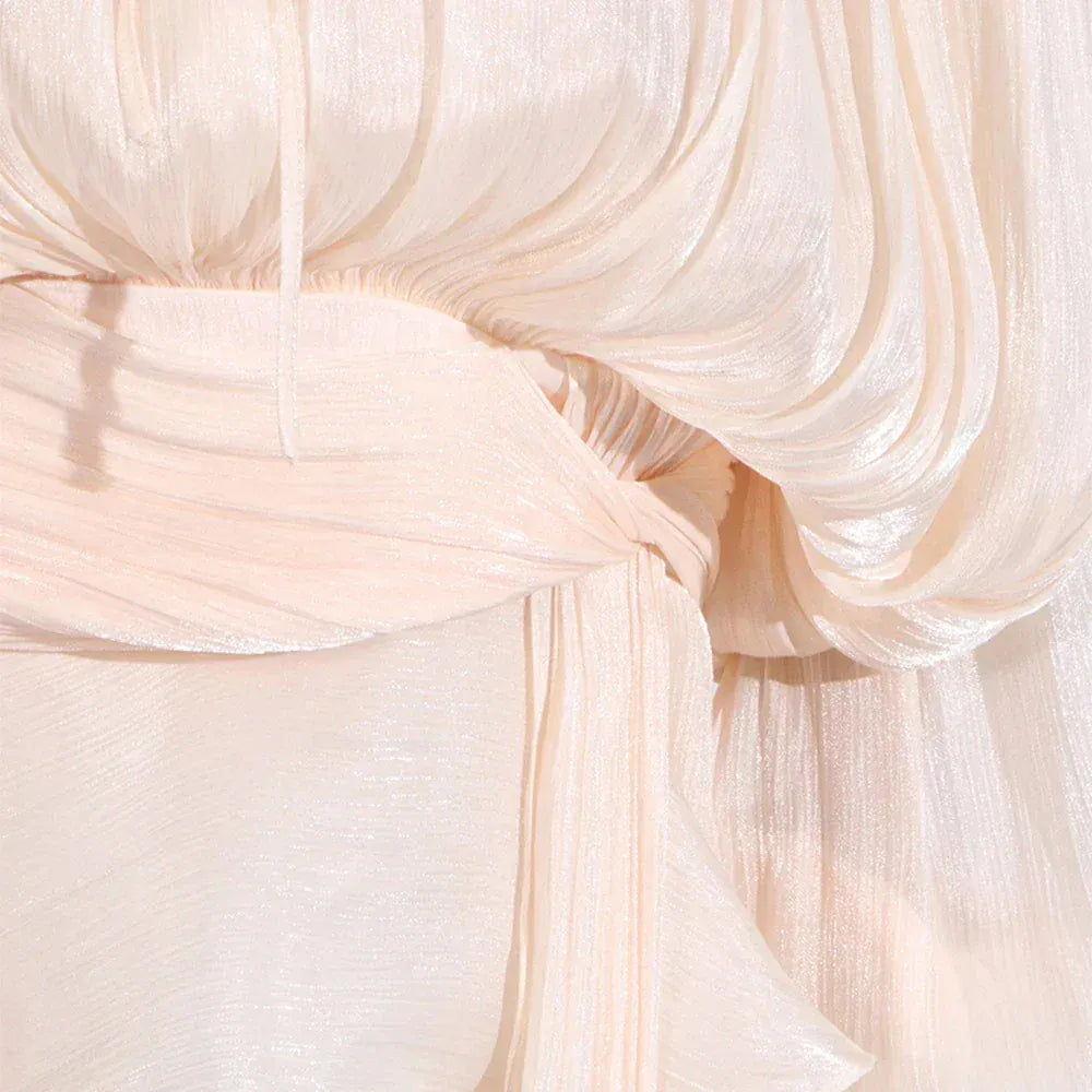 TWOTWINSTYLE Loose Solid Dresses For Women Round Neck Lantern Sleeve High Waist Spliced Fold Mini Chic Dress Female Fashion 2025