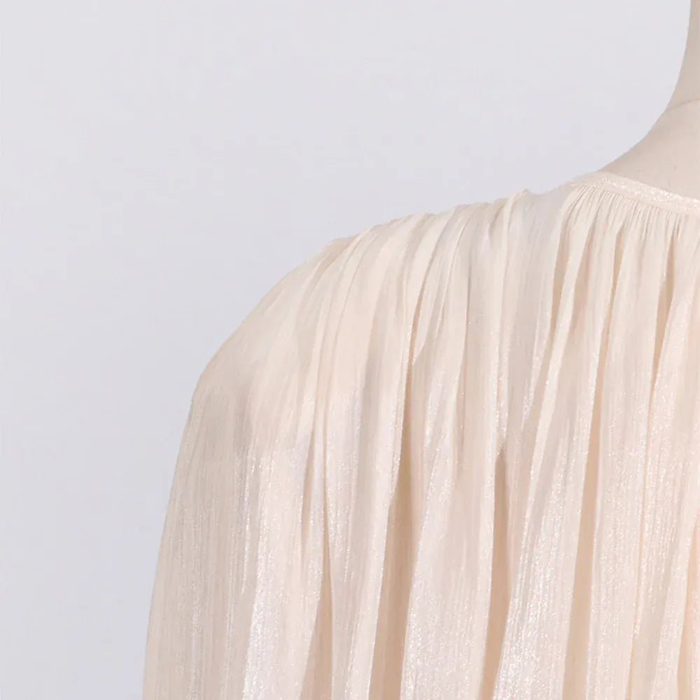 TWOTWINSTYLE Loose Solid Dresses For Women Round Neck Lantern Sleeve High Waist Spliced Fold Mini Chic Dress Female Fashion 2025 - SN Wigs & More