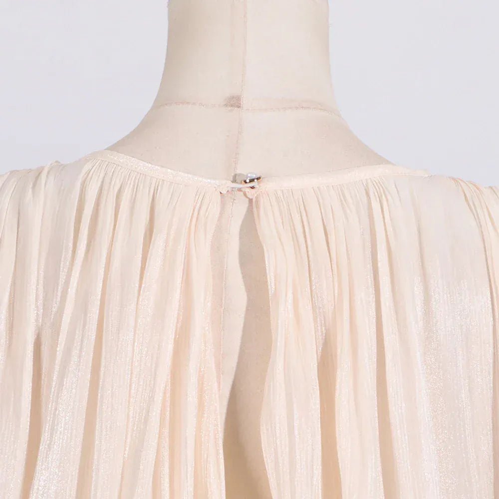 TWOTWINSTYLE Loose Solid Dresses For Women Round Neck Lantern Sleeve High Waist Spliced Fold Mini Chic Dress Female Fashion 2025 - SN Wigs & More