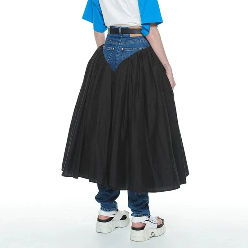 TWOTWINSTYLE New Style Slimming Straight High Waist Patchwork Pockets Denim Jeans For Women 2024