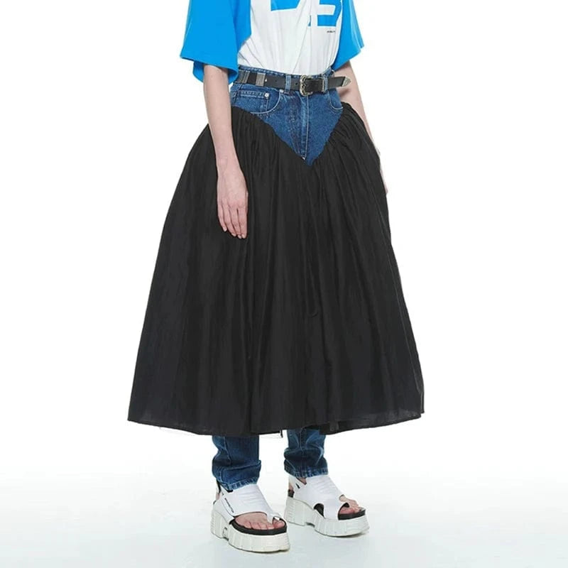 TWOTWINSTYLE New Style Slimming Straight High Waist Patchwork Pockets Denim Jeans For Women 2024