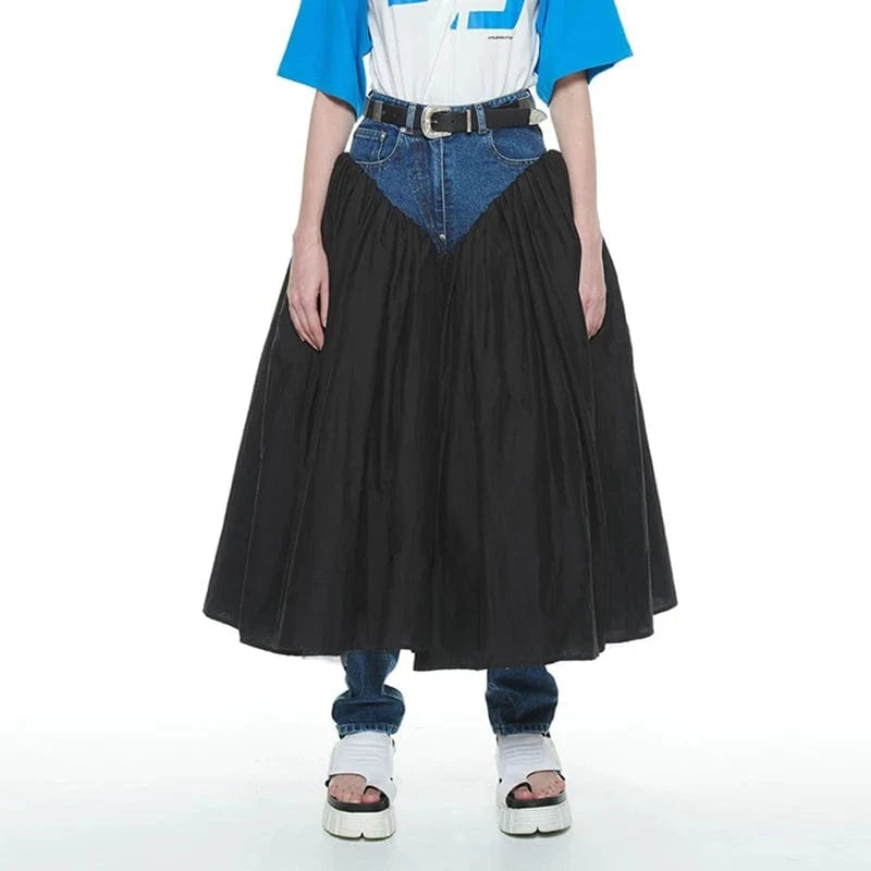 TWOTWINSTYLE New Style Slimming Straight High Waist Patchwork Pockets Denim Jeans For Women 2024