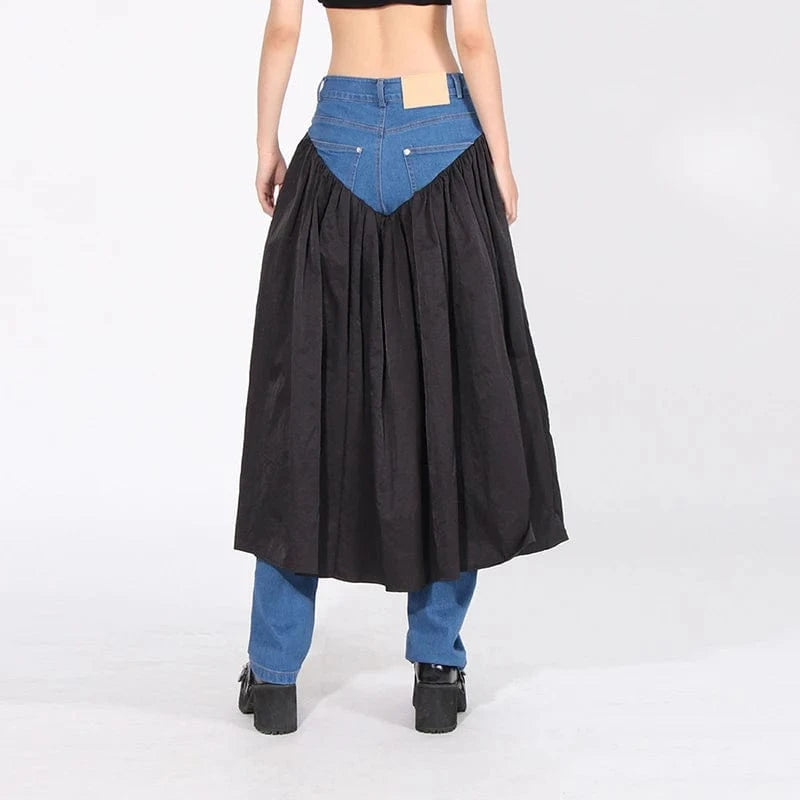 TWOTWINSTYLE New Style Slimming Straight High Waist Patchwork Pockets Denim Jeans For Women 2024