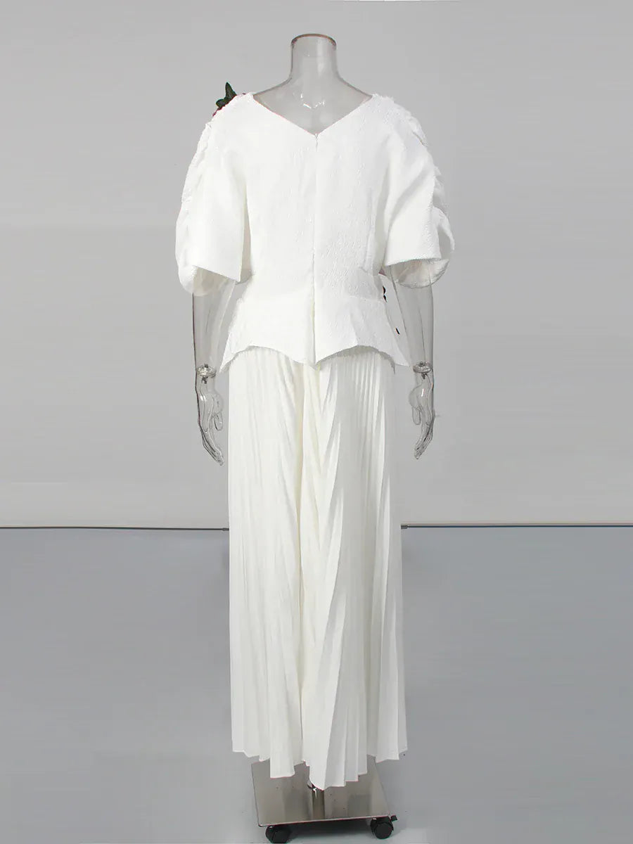 TWOTWINSTYLE Printing Spliced Embroidery Elegant Dresses for Women V Neck Short Sleeves Tunic Patchwork Folds Long Dress Female