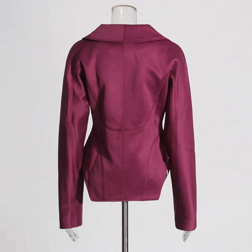 TWOTWINSTYLE Women's Bonded Fitted Jacket Casual Corset-Style Coats Long Puffy Sleeves Lapel Collar Street Style