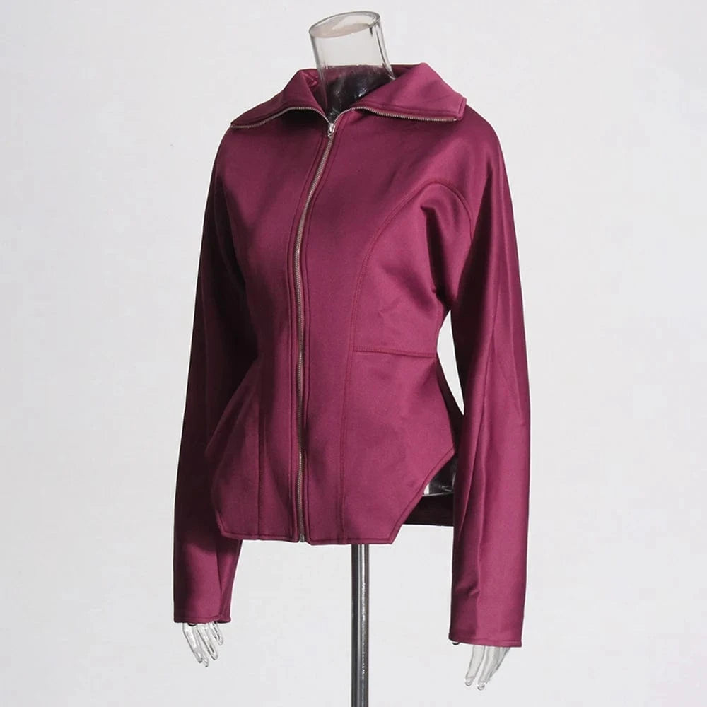 TWOTWINSTYLE Women's Bonded Fitted Jacket Casual Corset-Style Coats Long Puffy Sleeves Lapel Collar Street Style