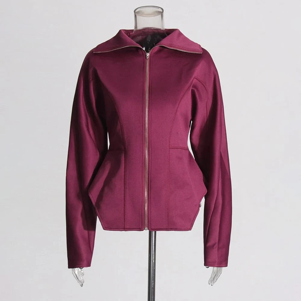 TWOTWINSTYLE Women's Bonded Fitted Jacket Casual Corset-Style Coats Long Puffy Sleeves Lapel Collar Street Style